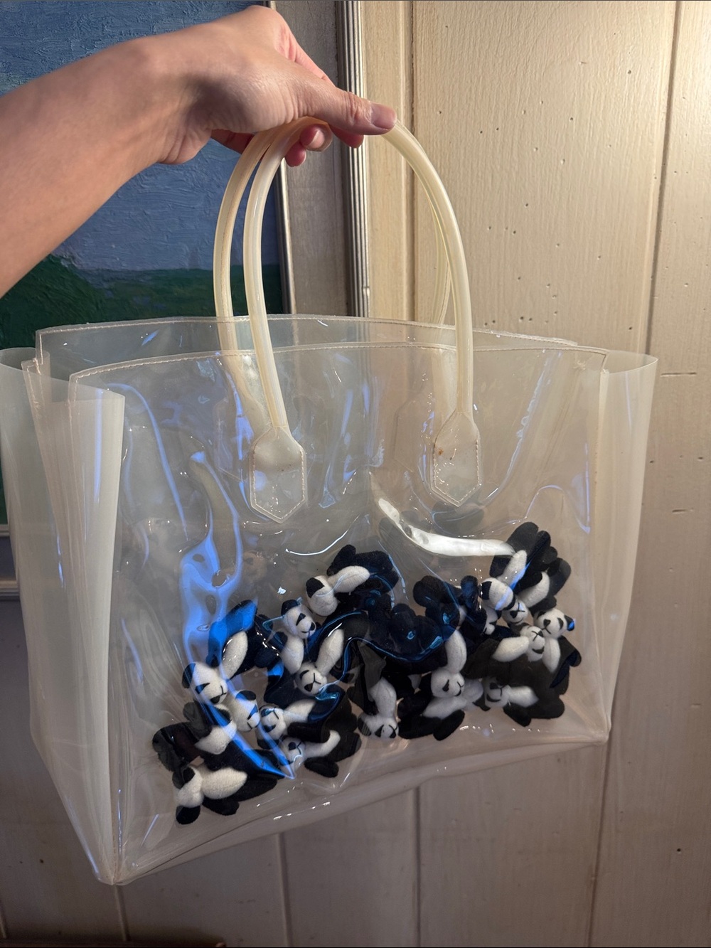 Clear Tote Bag with Cream Handles and Black-White Pandas (From Tokyo)